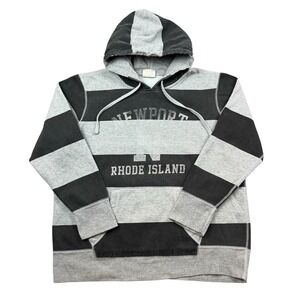 Vtg Y2K Pro Weave Hoodie Men XL Black Gray Rugby Striped Newport Rhode Island